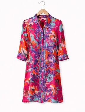 Soft Surroundings Garden Path Color Burst Button Front Lightweight Shirt Dress